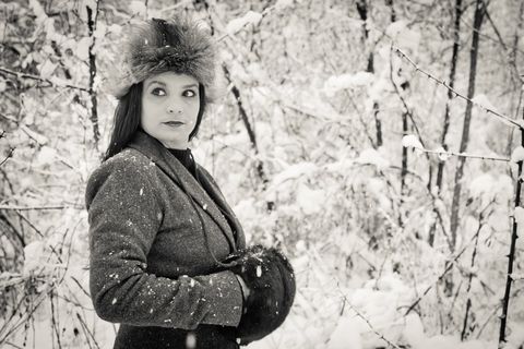 黑白，摄影，冬天，女孩，年轻