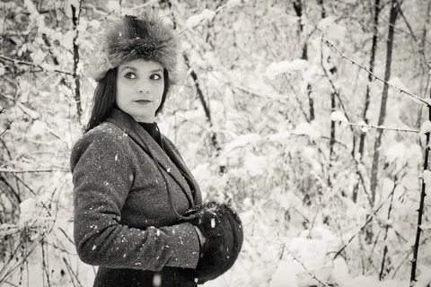 黑白，摄影，冬天，女孩，年轻