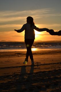 背光，日落，太阳，海滩，大海，假期