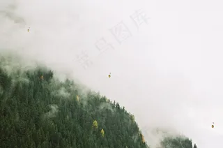 树,云雾缭绕,天空,风景,雨雾,阿尔卑斯山的缆车