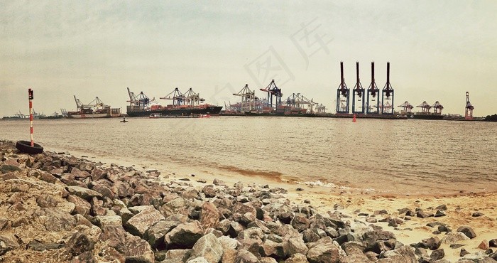 港口，汉堡，浮桥，水，集装箱，船舶