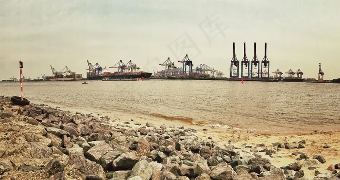 港口，汉堡，浮桥，水，集装箱，船舶