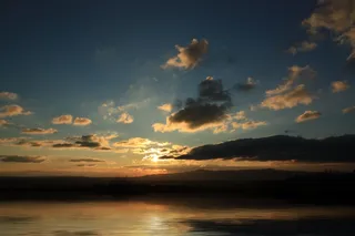 湖，海，水，波，日落，美丽，天空，云