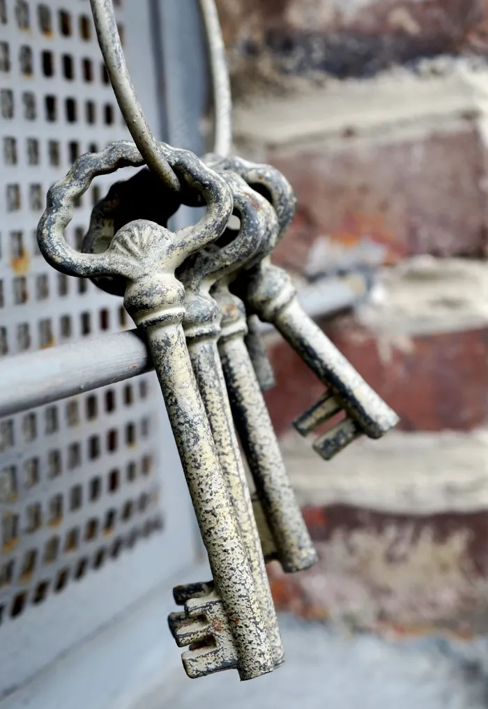 密钥，钥匙扣，老，金属，铁，关闭，安全