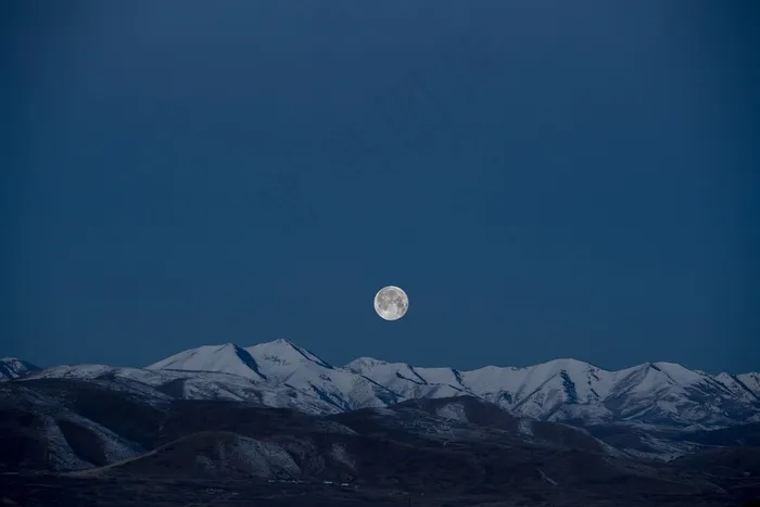山，天空，蓝色，月亮，首脑会议，景观，自然