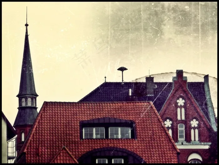 城市，房屋，屋顶，教堂，Diepholz，屋顶，建筑