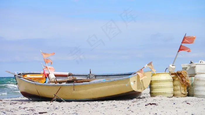 海滩，靴子，渔船，沧海，沙，国旗，天空，海岸