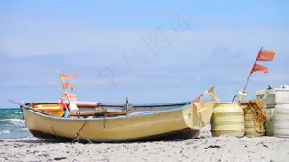 海滩，靴子，渔船，沧海，沙，国旗，天空，海岸