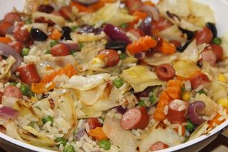 炒，餐，吃，米饭，香肠，科尔，午餐，食用