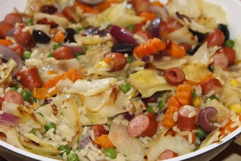 炒,餐,吃,米饭,香肠,科尔,午餐,食用 炒,餐,吃,米饭,香肠,科尔,午餐,食用