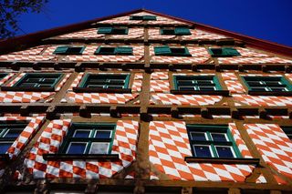 Fachwerkhaus，桁架，红白色，红色和白色格仔