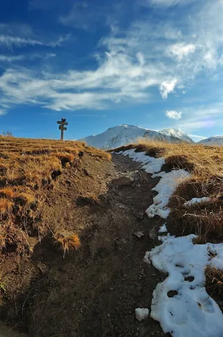 山，穿越，路径，选择，雪，面板，Pancarte