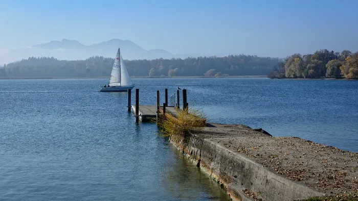 秋景，景观，基姆湖，Web，码头，银行，湖