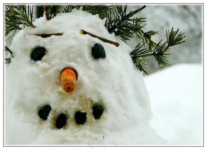 雪人，冬天，雪，白，脸，微笑，所有