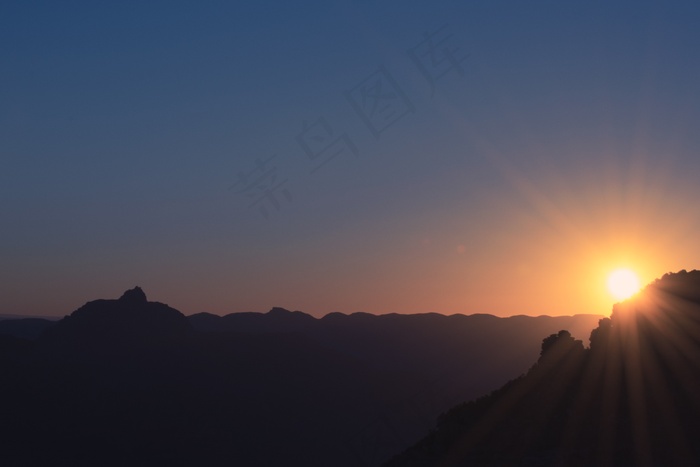 日落，山，范围，剪影，山峰，顶部