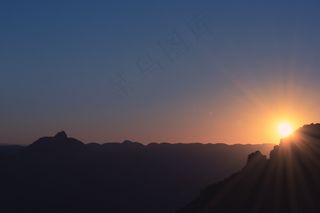日落，山，范围，剪影，山峰，顶部