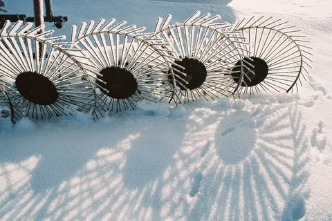 冬天，干草摊草机，霜，冻结，冷，雪