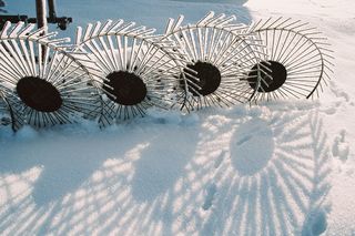 冬天，干草摊草机，霜，冻结，冷，雪