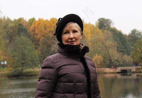 女人，贝雷帽，章，秋，池塘，树木，水，海滩