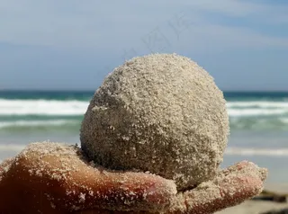 球，沙，手，儿童，保持，平衡，休息，播放