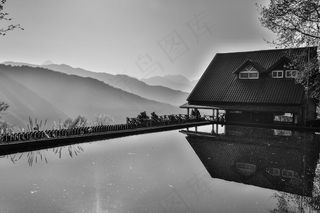 风景，建设，倒影，游泳池，山