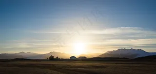 景观，房屋，农场，阳光，傍晚，日落