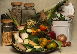 静物，蔬菜，集装箱，谷物，豌豆