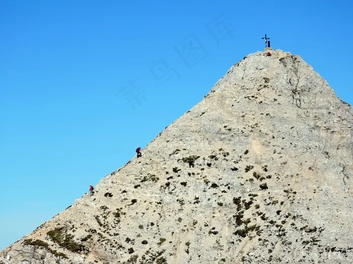登山，顶部，攀岩，登山者，上游