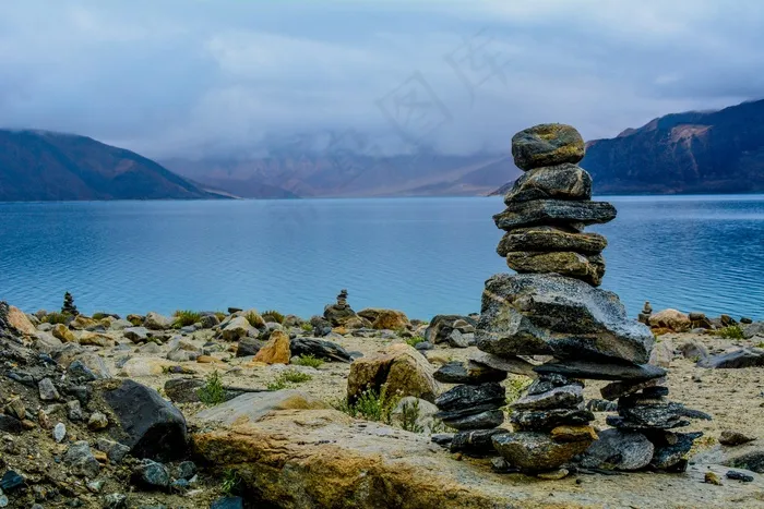 石头，桩，堆，湖泊风景，山，景观，岩
