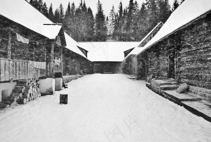 架构，冬天，雪，房子，老，传统