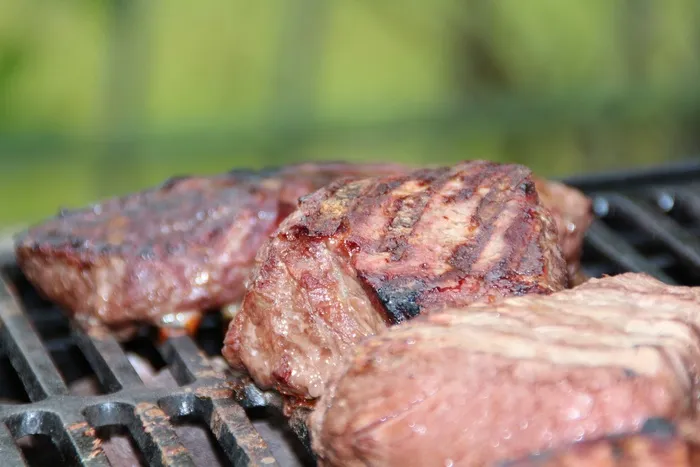 牛排，牛排，烧烤，夏天，烤架，肉，煤气烤架