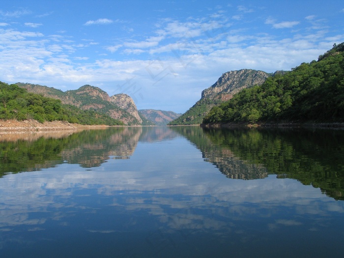 松戈，江，山，水，反射，天空，蓝色