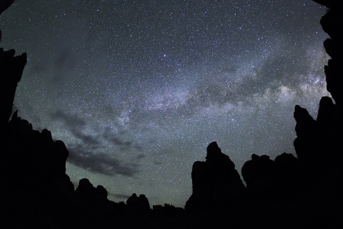 银河，岩石，夜，景观，剪影，天空