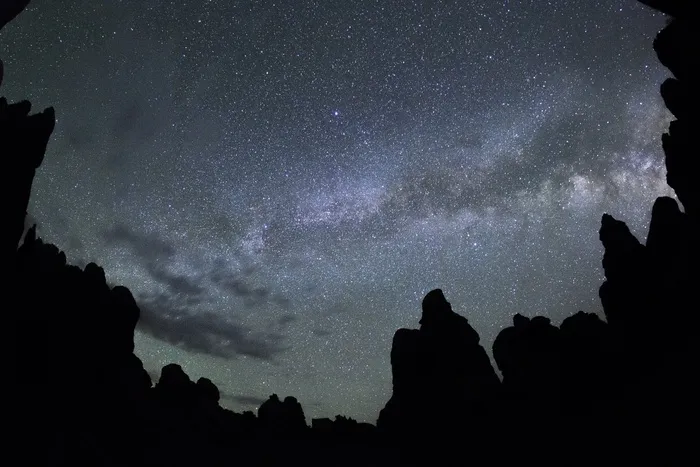 银河，岩石，夜，景观，剪影，天空