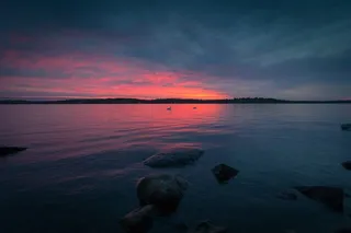 日落，最后的光芒，红色，发光，大海，海洋，水