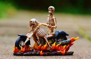 骑自行车的人，骨架，令人毛骨悚然，奇怪，装饰，吓人，骨