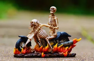 骑自行车的人，骨架，令人毛骨悚然，奇怪，装饰，吓人，骨