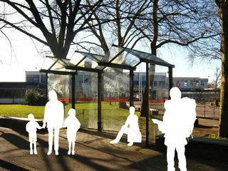 等待，巴士站，人的，剪影，示意图