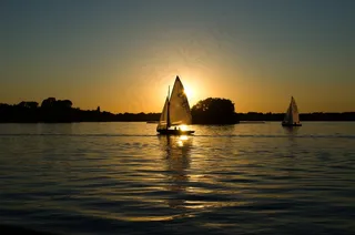 帆船，游艇，平静，安静，晚上，日落