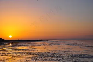 屏幕截图,灯,海洋,天空,台式电脑,在德国库克斯港的日落