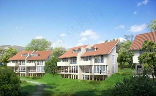半独立式住宅，别墅，渲染，可视化
