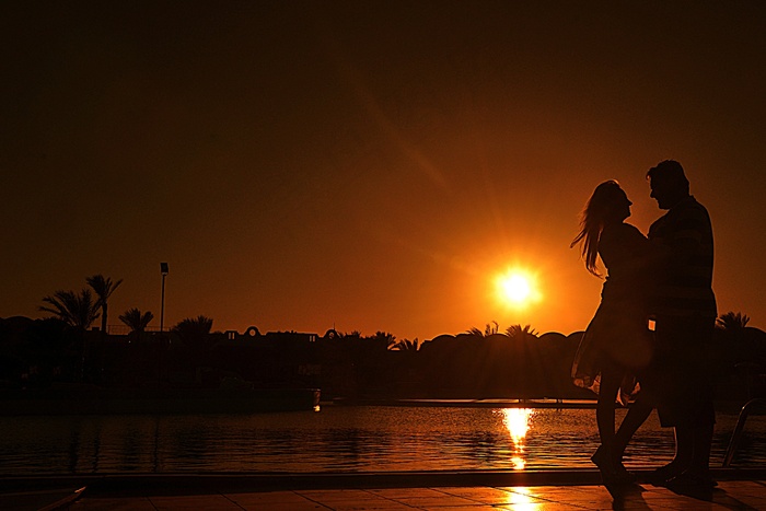 日落，埃及，海，一对，浪漫，浪漫，爱情