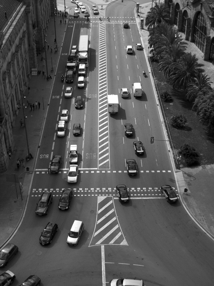 left&right,轿车,城市街道,车流,线路板,黑色和白色汽车交通棕榈
