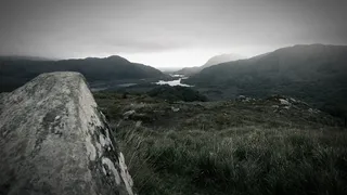 山峦,冰雪,峡谷,树,瀑布,景观山自然多云