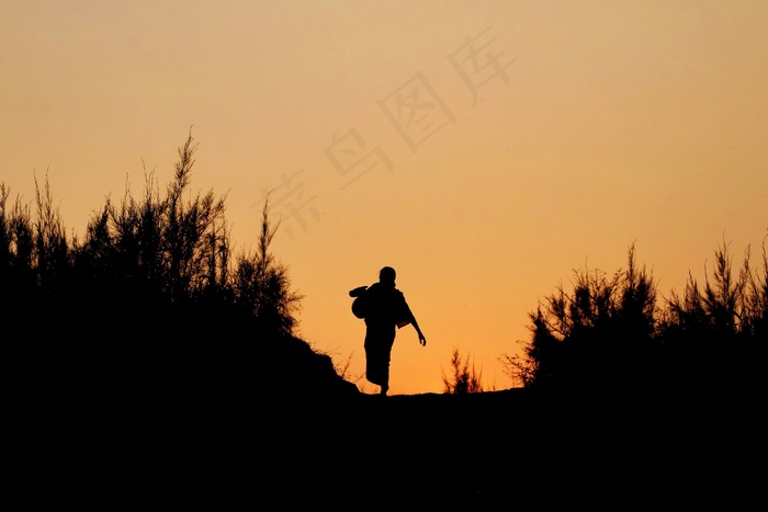 剪影，日落，景观，女人，水，河