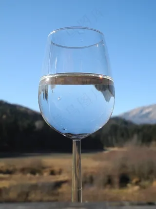 酒杯，水，透明，玻璃，镜像