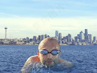 浮法，水，游泳，西雅图，城市，天际线，城市景观