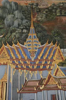 寺，绘画，多彩，黄金，蓝色，白色，指出