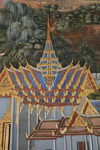 寺，绘画，多彩，黄金，蓝色，白色，指出