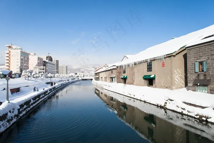 运河，水，雪，冬天，蓝色，天空，建筑物